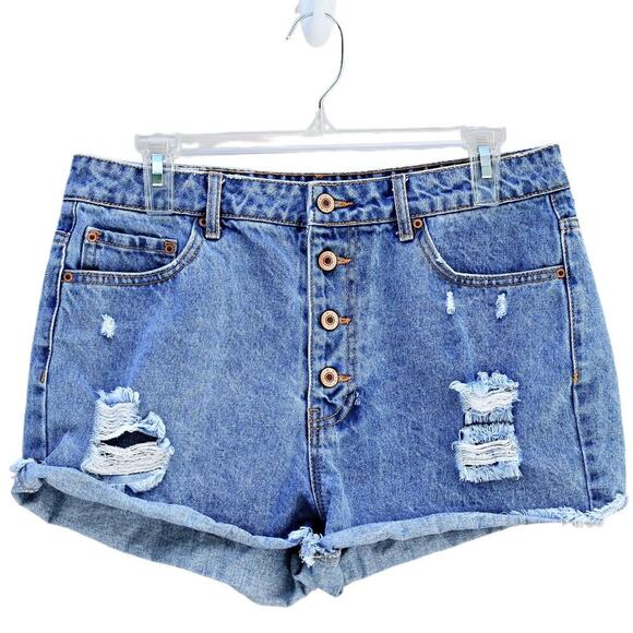 Forever 21 Button Fly Jean Shorts Ripped Destroyed Indie Sleaze Size 30 - Picture 1 of 13
